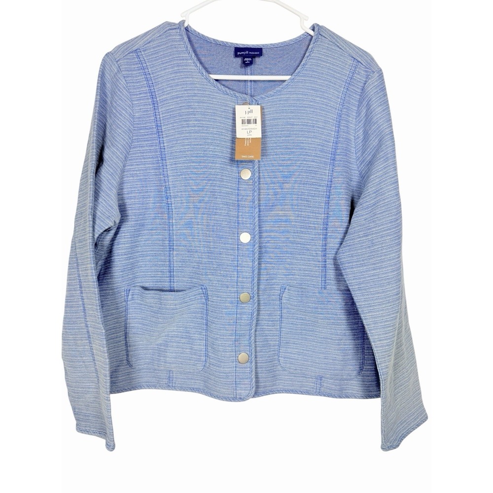 Pure Jill Indigo‎ Jacket Womens LP Blue Cotton Snap Front Knit Cardigan NWT